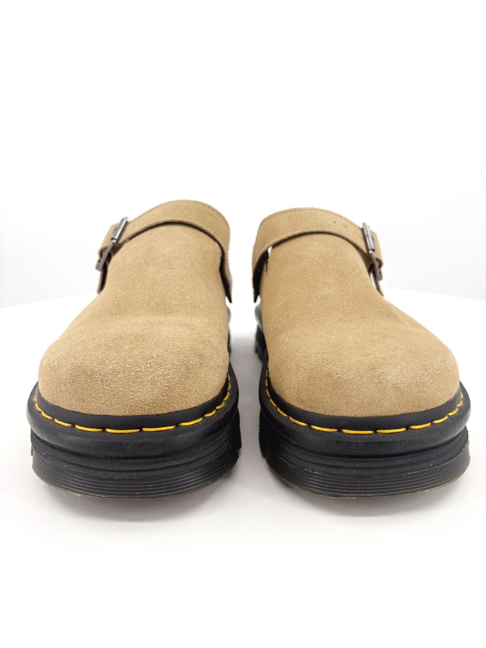 DR. MARTENS Zebzag Tan Suede Platform Mules Clogs 10 - Picture 7 of 16
